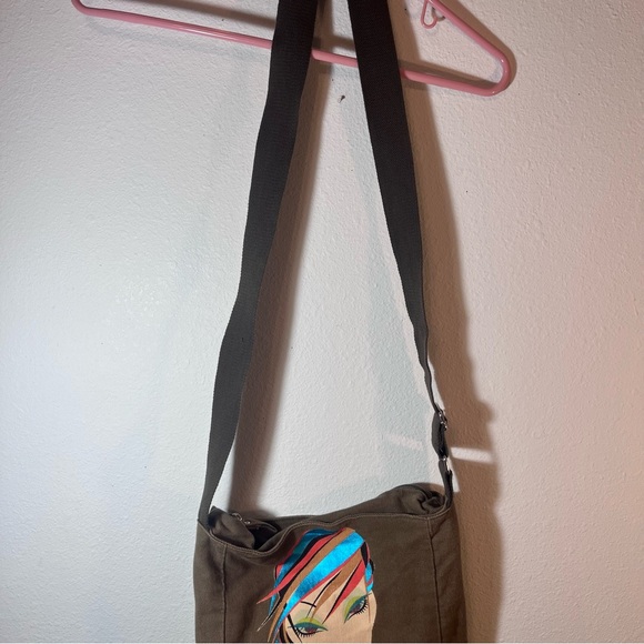 VTG Custo Barcelona Graphic Canvas Crossbody Bag | Y2K Art Face Embroidery - Picture 4 of 16